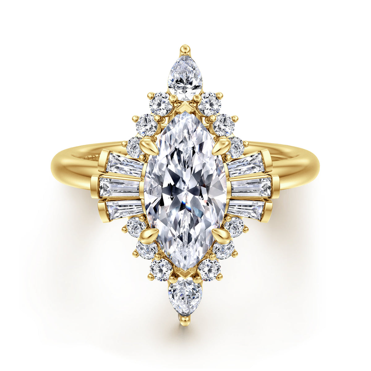 14K Yellow Gold Marquise Shape Halo Diamond Engagement Ring — ER16185M6Y44JJ; center stone shown for illustration, not included