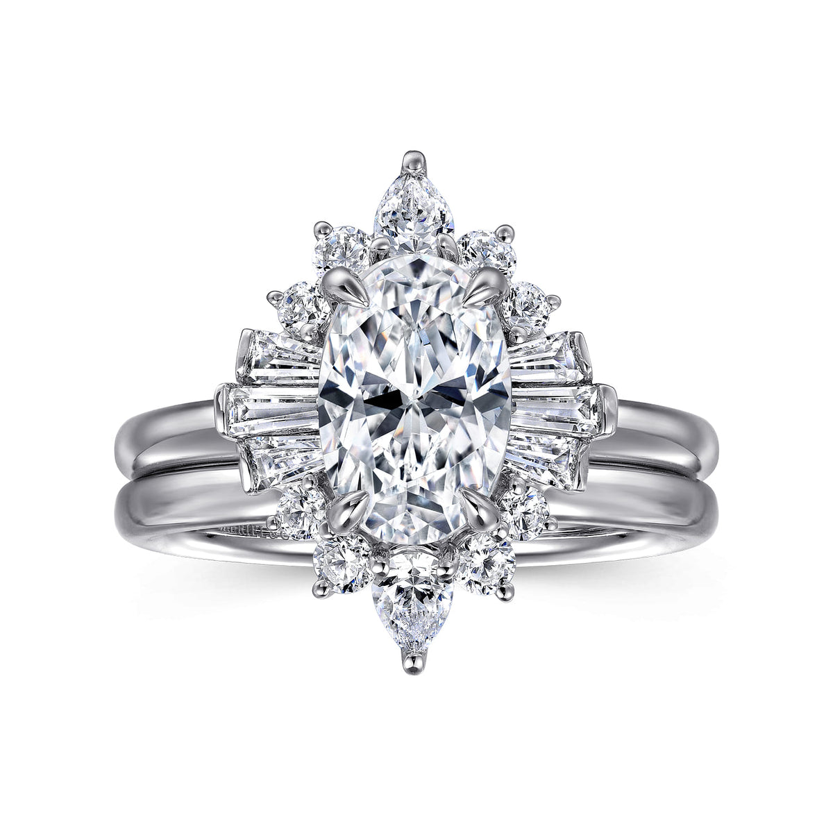 14K White Gold Oval Halo Diamond Engagement Ring — Gabriel & Co. ER16185O6W44JJ; center stone shown for illustration, not included