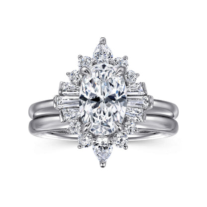 14K White Gold Oval Halo Diamond Engagement Ring — Gabriel & Co. ER16185O6W44JJ; center stone shown for illustration, not included