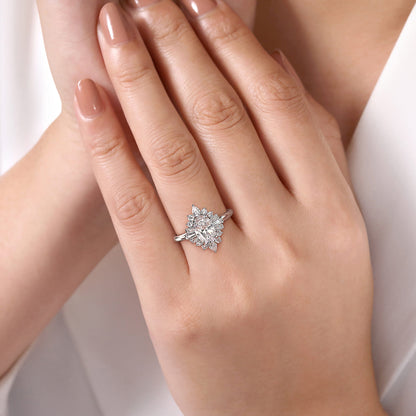 14K White Gold Oval Halo Diamond Engagement Ring — Gabriel & Co. ER16185O6W44JJ; center stone shown for illustration, not included