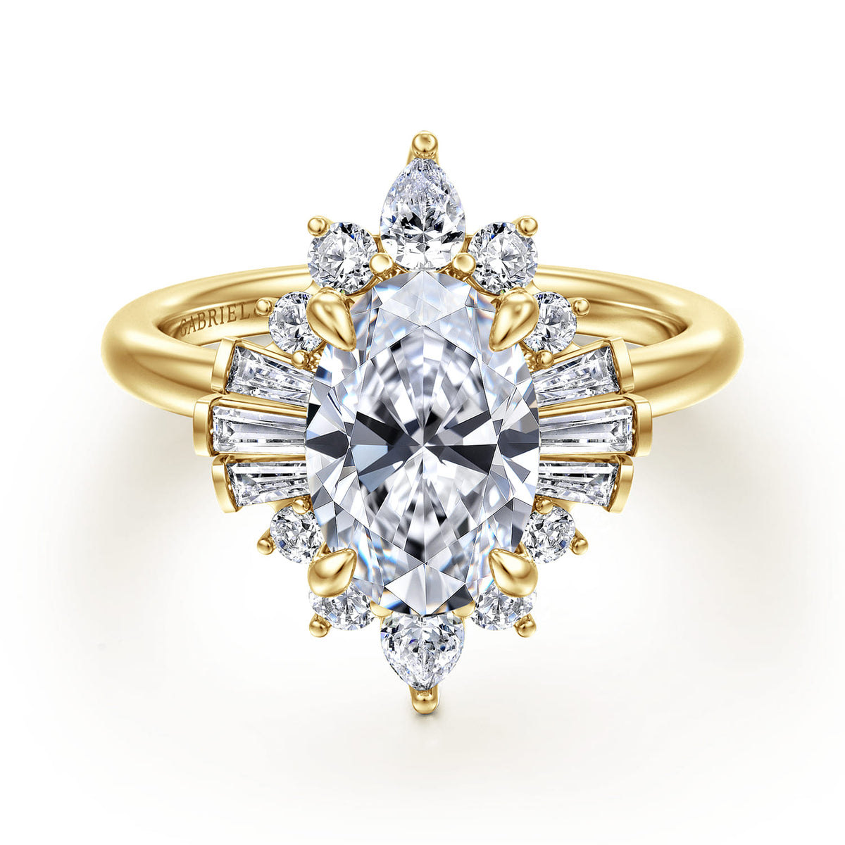 14K Yellow Gold Oval Halo Diamond Engagement Ring — ER16185O8Y44JJ; center stone shown for illustration, not included