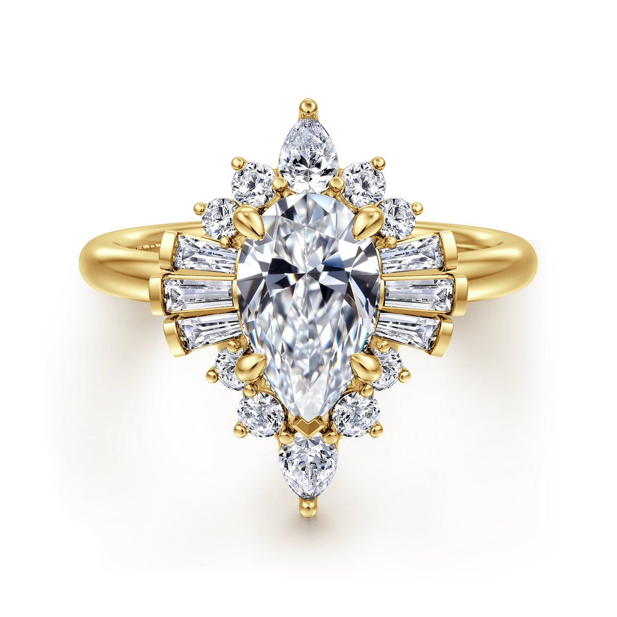 14K Yellow Gold Pear Shape Halo Diamond Engagement Ring — ER16185P6Y44JJ; center stone shown for illustration, not included
