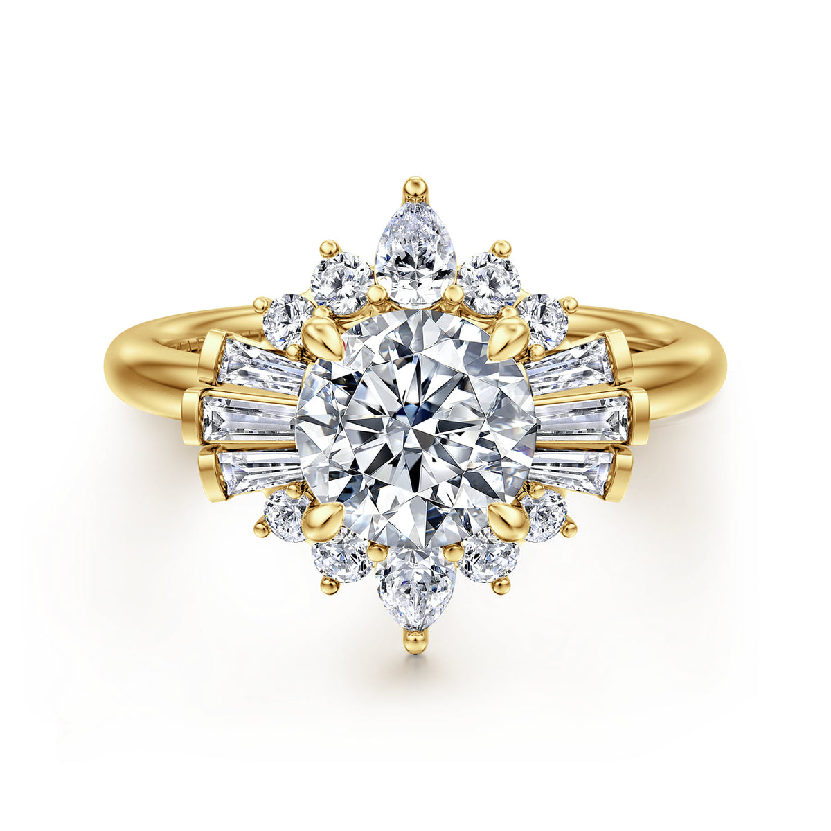14K Yellow Gold Round Halo Diamond Engagement Ring — ER16185R6Y44JJ; center stone shown for illustration, not included