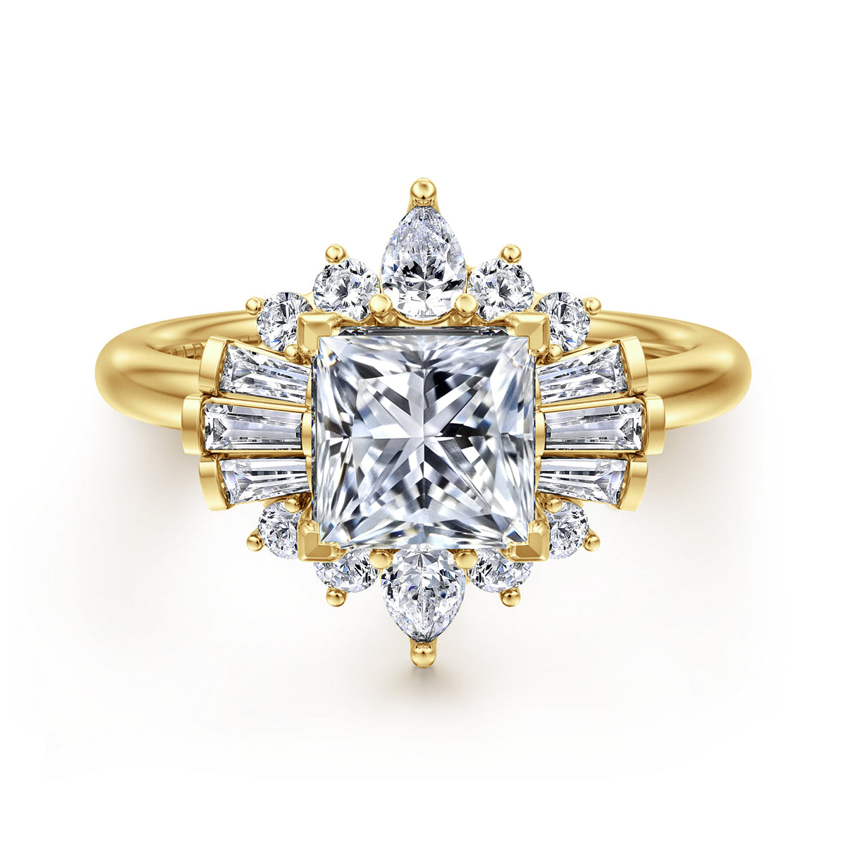 14K Yellow Gold Princess Halo Diamond Engagement Ring — ER16185S6Y44JJ; center stone shown for illustration, not included