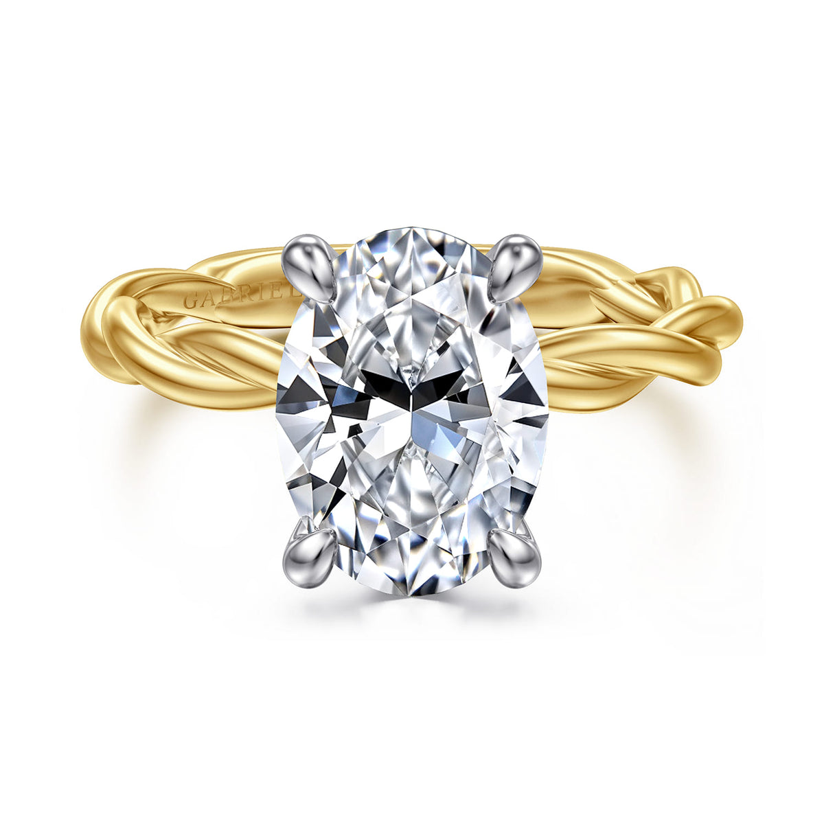 14K White-Yellow Gold Twisted Oval Diamond Engagement Ring — ER16188O12M4JJJ; center stone shown for illustration, not included