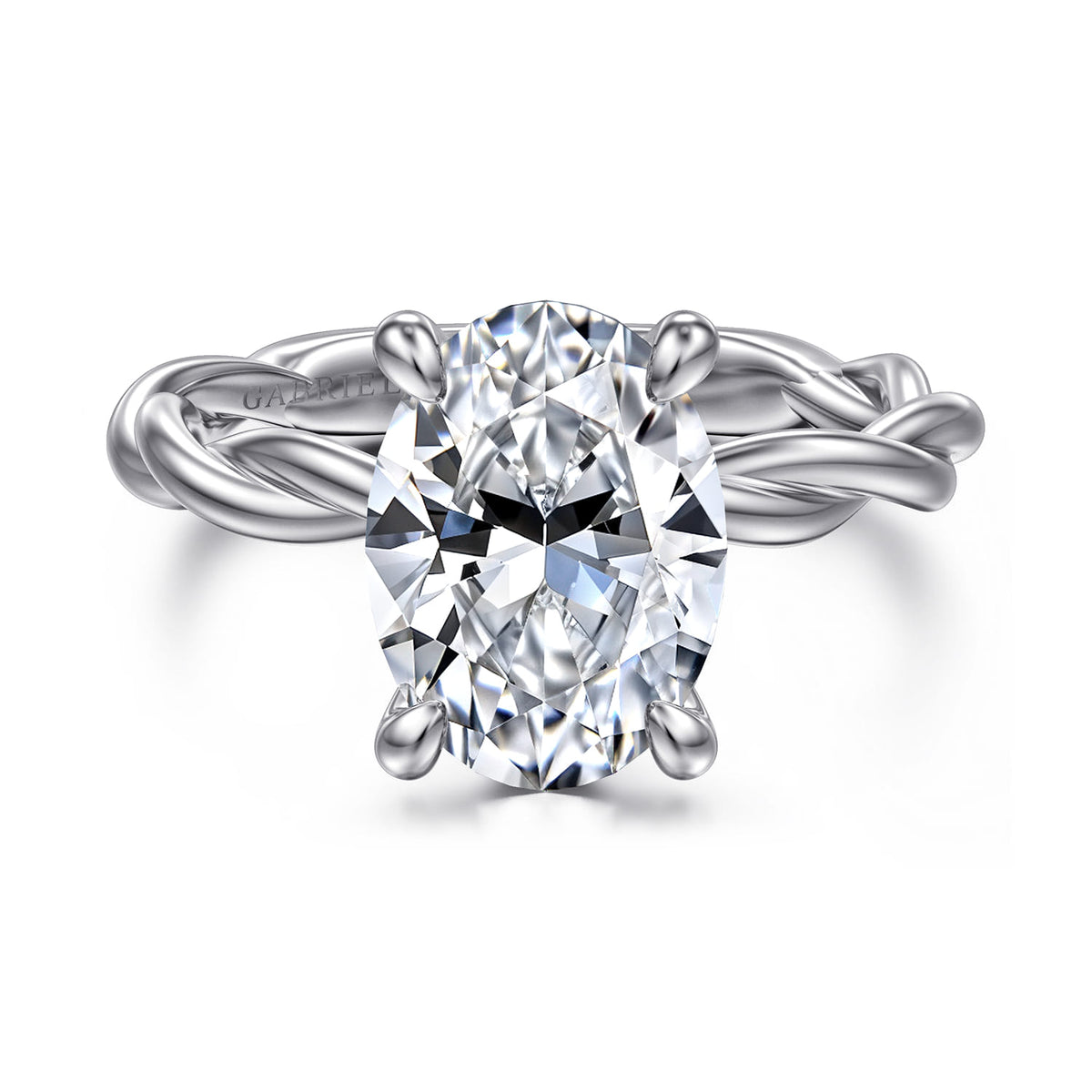 14K White Gold Twisted Oval Diamond Engagement Ring — ER16188O12W4JJJ; center stone shown for illustration, not included