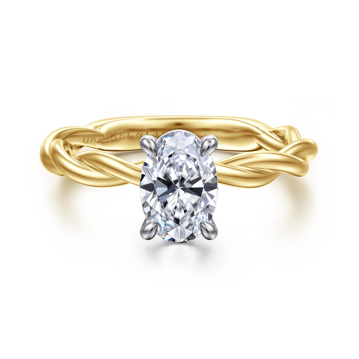14K White-Yellow Gold Twisted Oval Diamond Engagement Ring — ER16188O4M4JJJ; center stone shown for illustration, not included