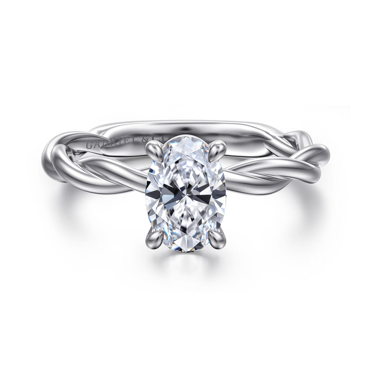 14K White Gold Twisted Oval Diamond Engagement Ring — ER16188O4W4JJJ; center stone shown for illustration, not included