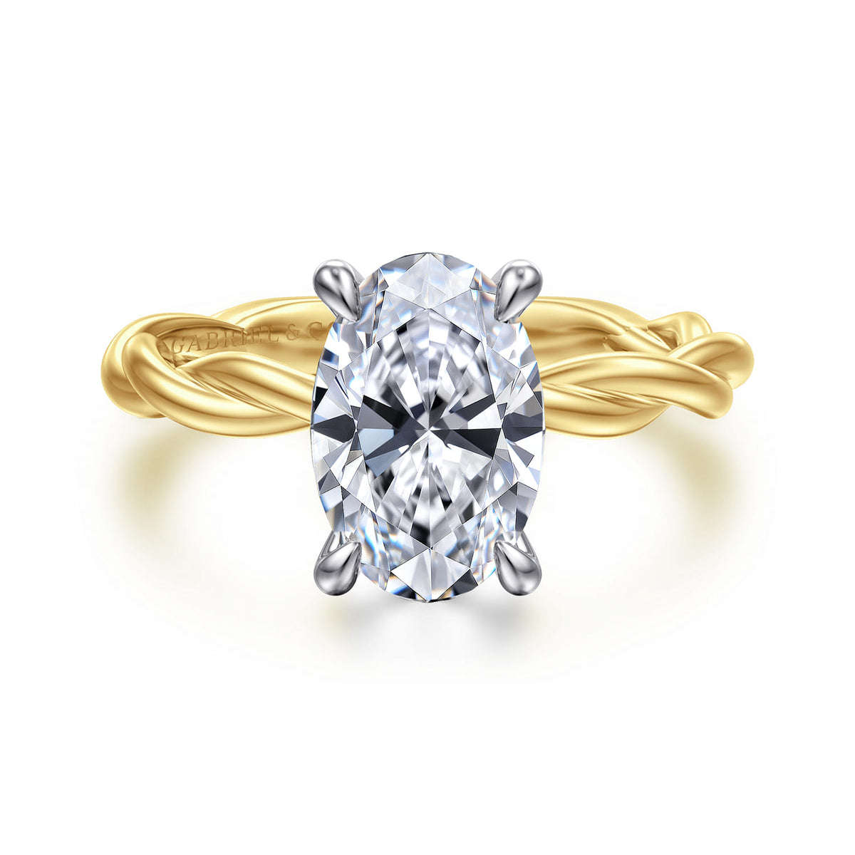 14K White-Yellow Gold Twisted Oval Diamond Engagement Ring — ER16188O8M4JJJ; center stone shown for illustration, not included