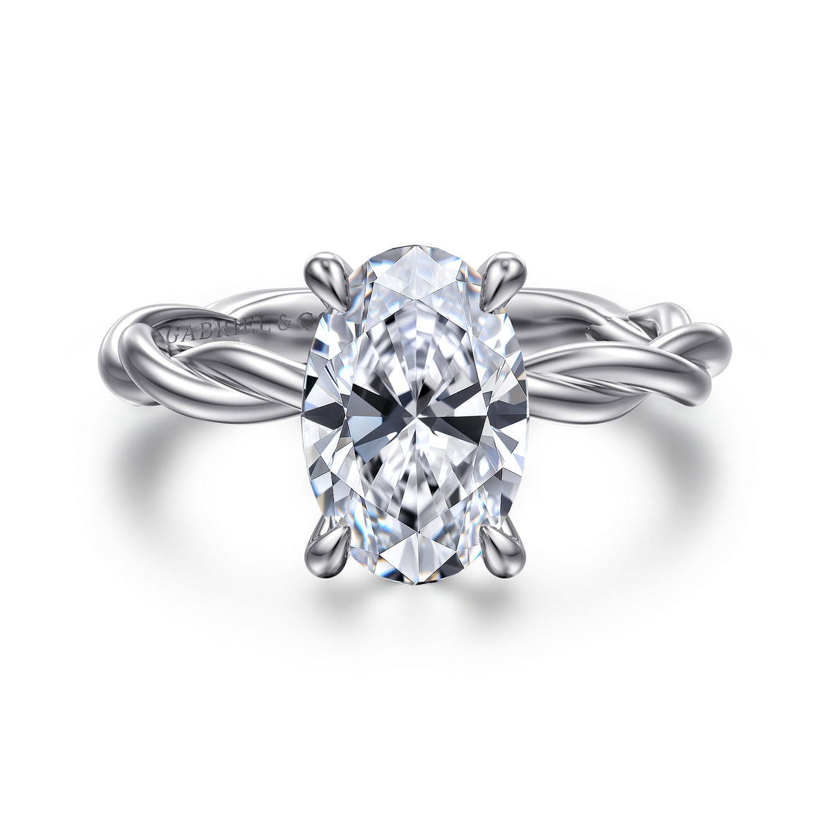 14K White Gold Twisted Oval Diamond Engagement Ring — ER16188O8W4JJJ; center stone shown for illustration, not included