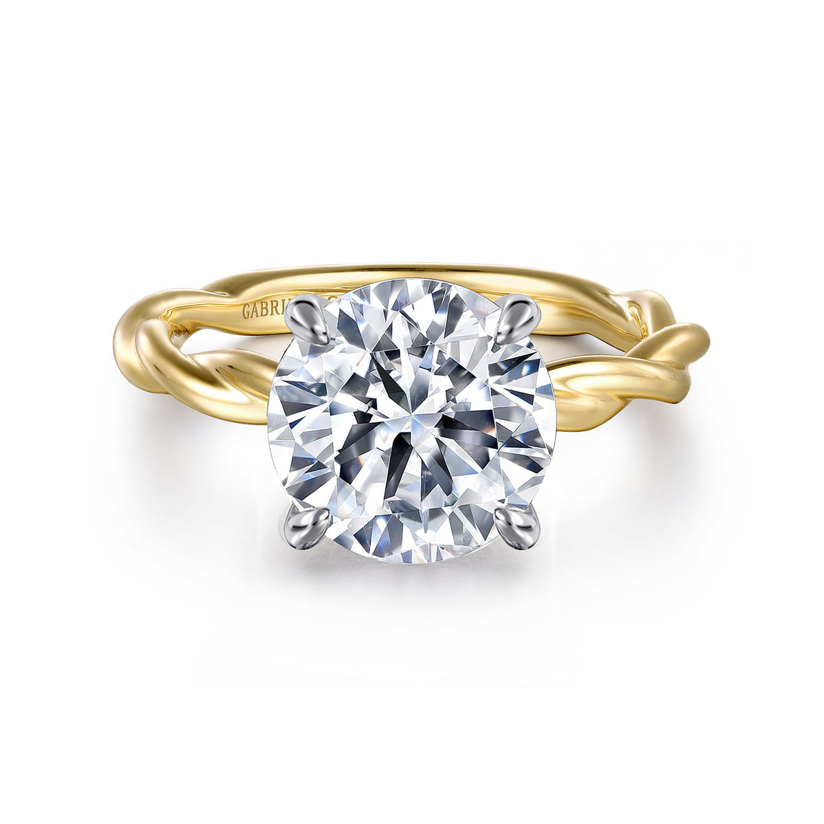 14K White-Yellow Gold Twisted Round Diamond Engagement Ring — Gabriel & Co. ER16188R12M4JJJ; center stone shown for illustration, not included