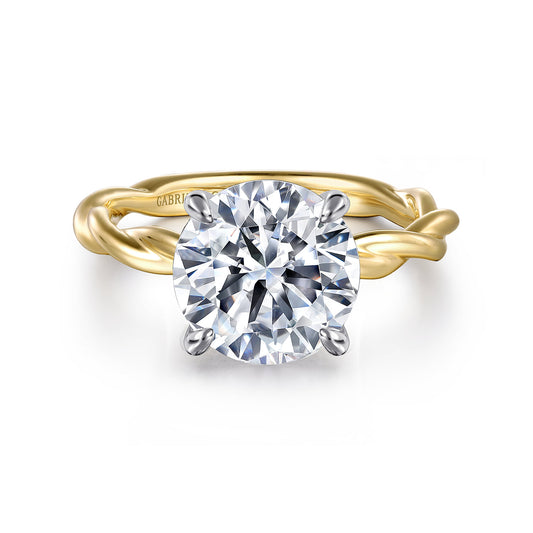 14K White-Yellow Gold Twisted Round Diamond Engagement Ring — Gabriel & Co. ER16188R12M4JJJ; center stone shown for illustration, not included