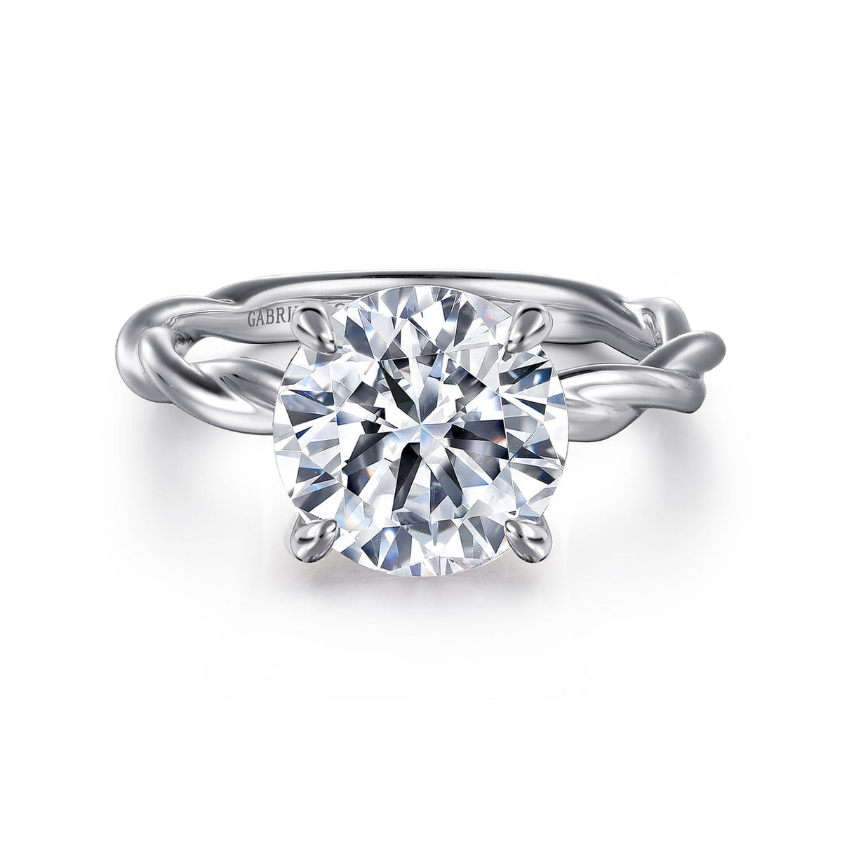14K White Gold Twisted Round Diamond Engagement Ring — Gabriel & Co. ER16188R12W4JJJ; center stone shown for illustration, not included
