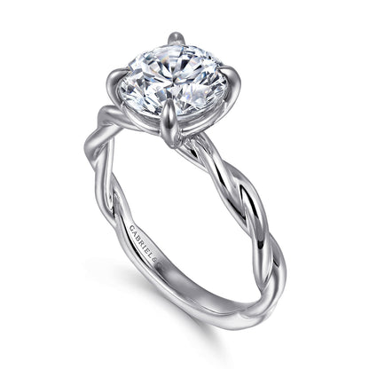 14K White Gold Twisted Round Diamond Engagement Ring — Gabriel & Co. ER16188R12W4JJJ; center stone shown for illustration, not included