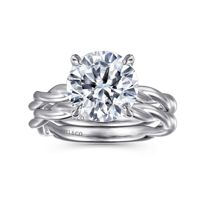 14K White Gold Twisted Round Diamond Engagement Ring — Gabriel & Co. ER16188R12W4JJJ; center stone shown for illustration, not included