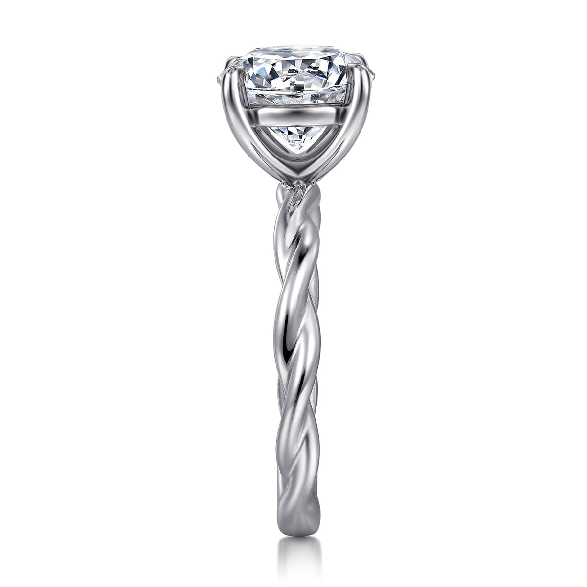 14K White Gold Twisted Round Diamond Engagement Ring — Gabriel & Co. ER16188R12W4JJJ; center stone shown for illustration, not included