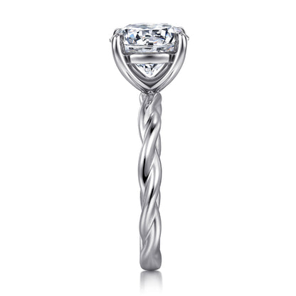 14K White Gold Twisted Round Diamond Engagement Ring — Gabriel & Co. ER16188R12W4JJJ; center stone shown for illustration, not included