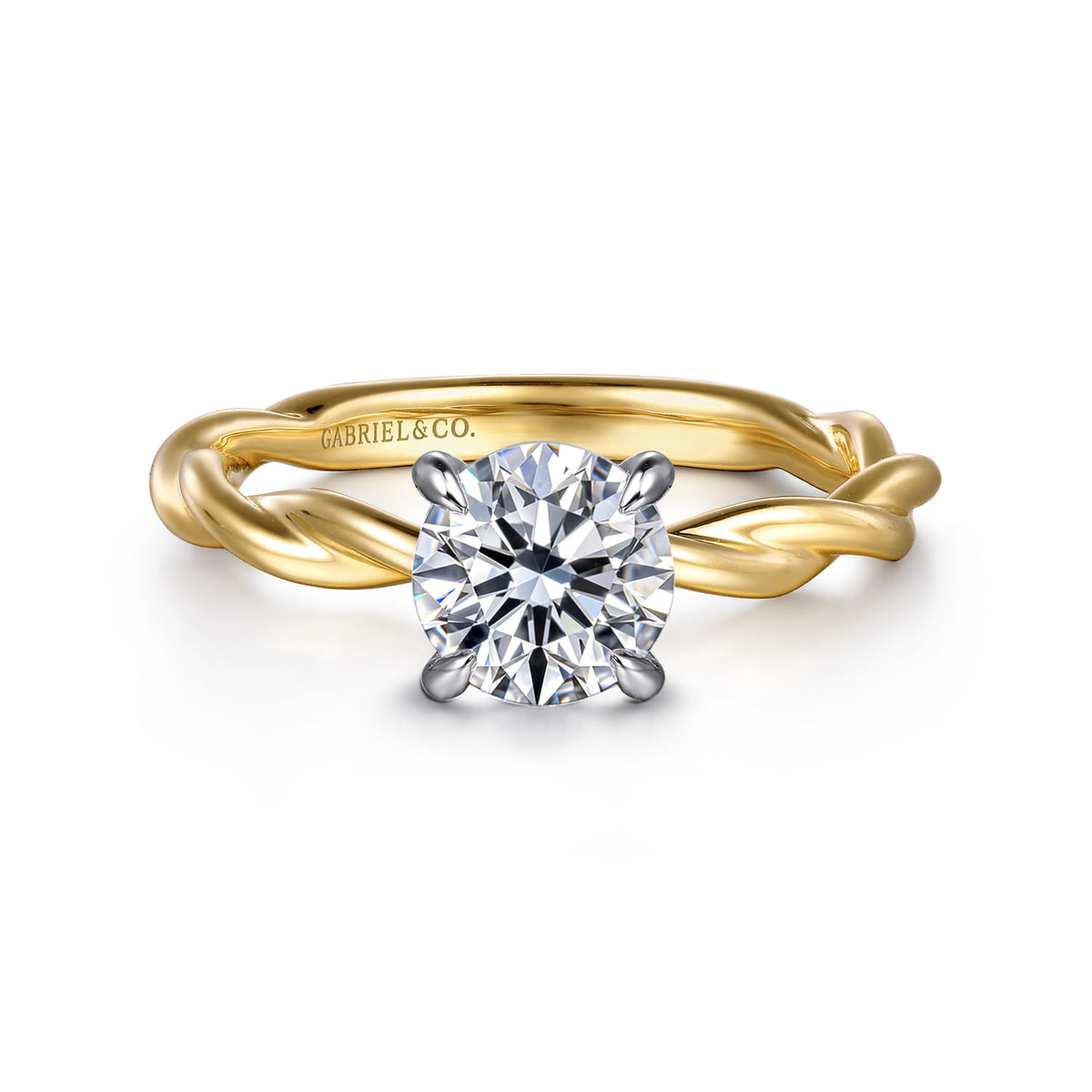 14K White-Yellow Gold Twisted Round Diamond Engagement Ring — ER16188R4M4JJJ; center stone shown for illustration, not included