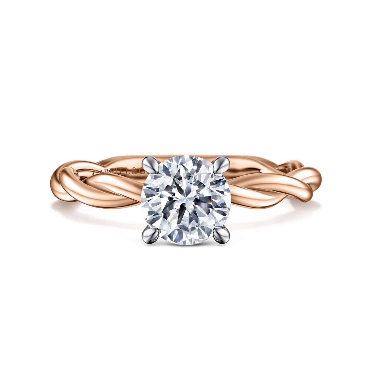 14K White-Rose Gold Twisted Round Diamond Engagement Ring — ER16188R4T4JJJ; center stone shown for illustration, not included