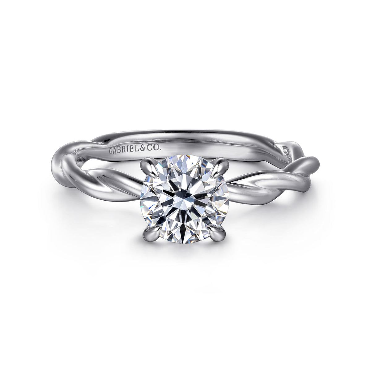 14K White Gold Twisted Round Diamond Engagement Ring — ER16188R4W4JJJ; center stone shown for illustration, not included