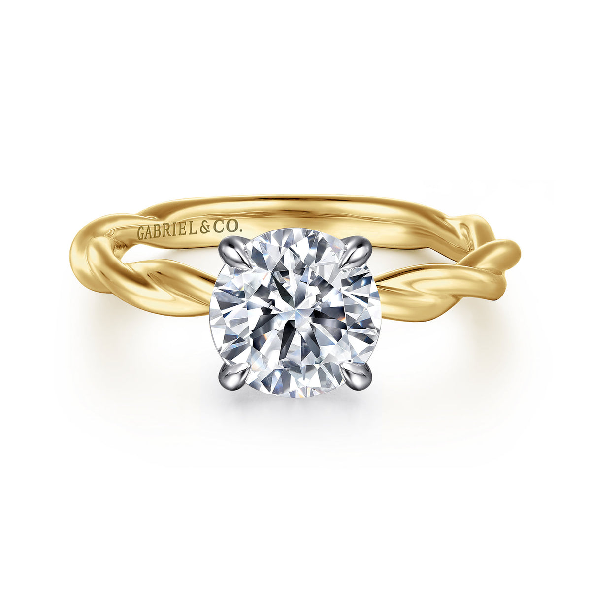 14K White-Yellow Gold Twisted Round Diamond Engagement Ring — ER16188R6M4JJJ; center stone shown for illustration, not included