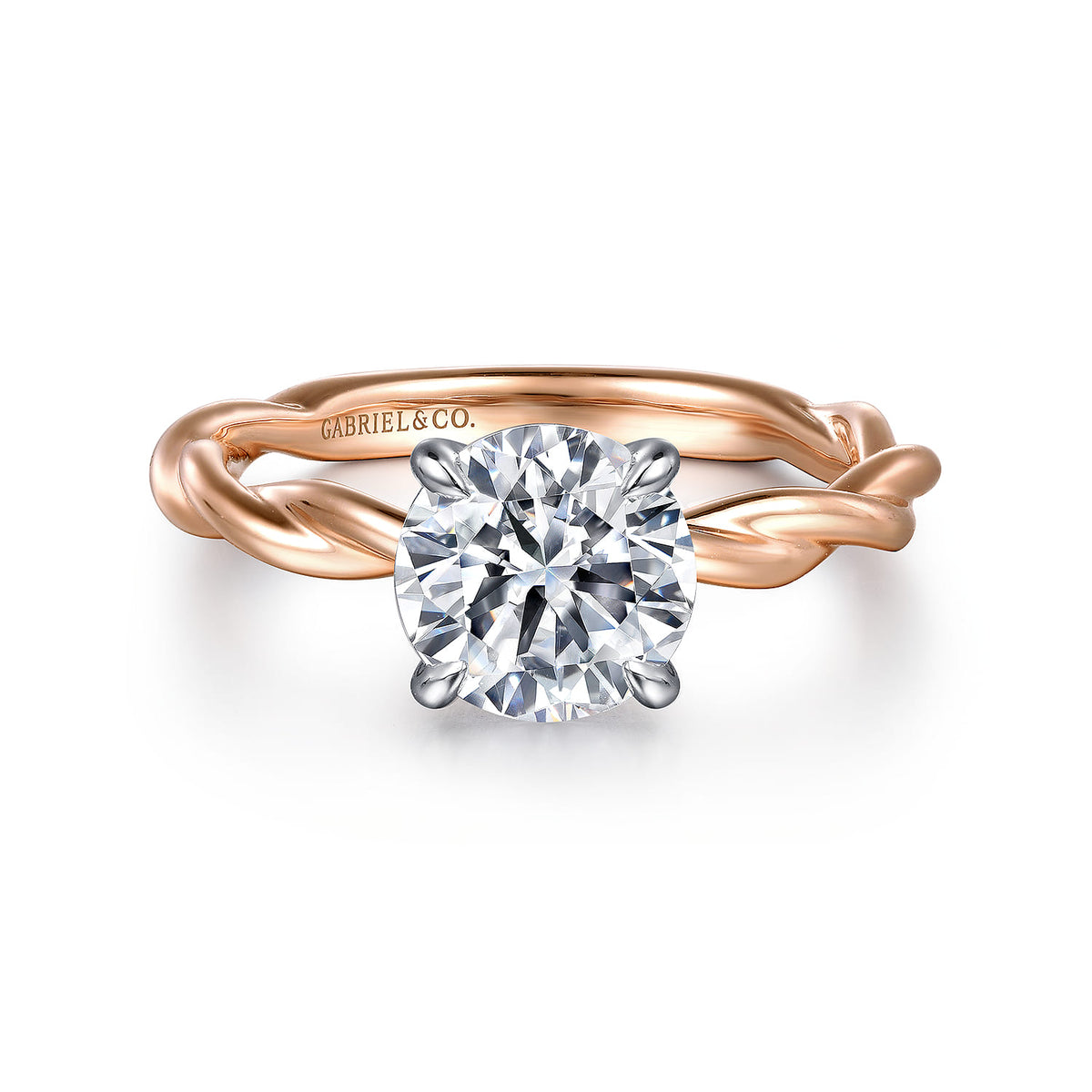 14K White-Rose Gold Twisted Round Diamond Engagement Ring — ER16188R6T4JJJ; center stone shown for illustration, not included