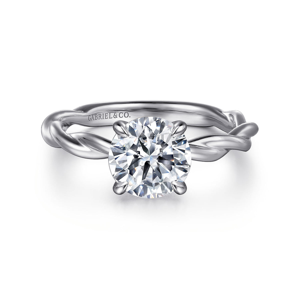 14K White Gold Twisted Round Diamond Engagement Ring — ER16188R6W4JJJ; center stone shown for illustration, not included