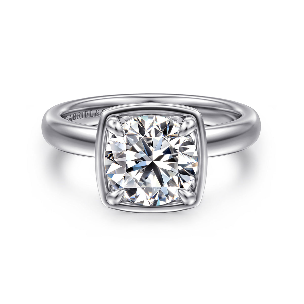 14K White Gold Bezel Prong Round Diamond Engagement Ring — Gabriel & Co. ER16189R8W44JJ; center stone shown for illustration, not included
