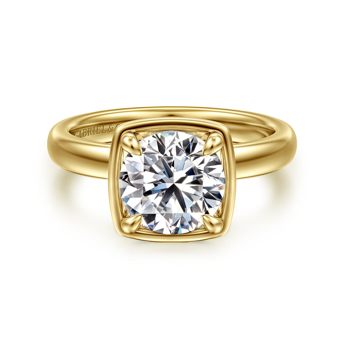 14K Yellow Gold Bezel Prong Round Diamond Engagement Ring — Gabriel & Co. ER16189R8Y44JJ; center stone shown for illustration, not included