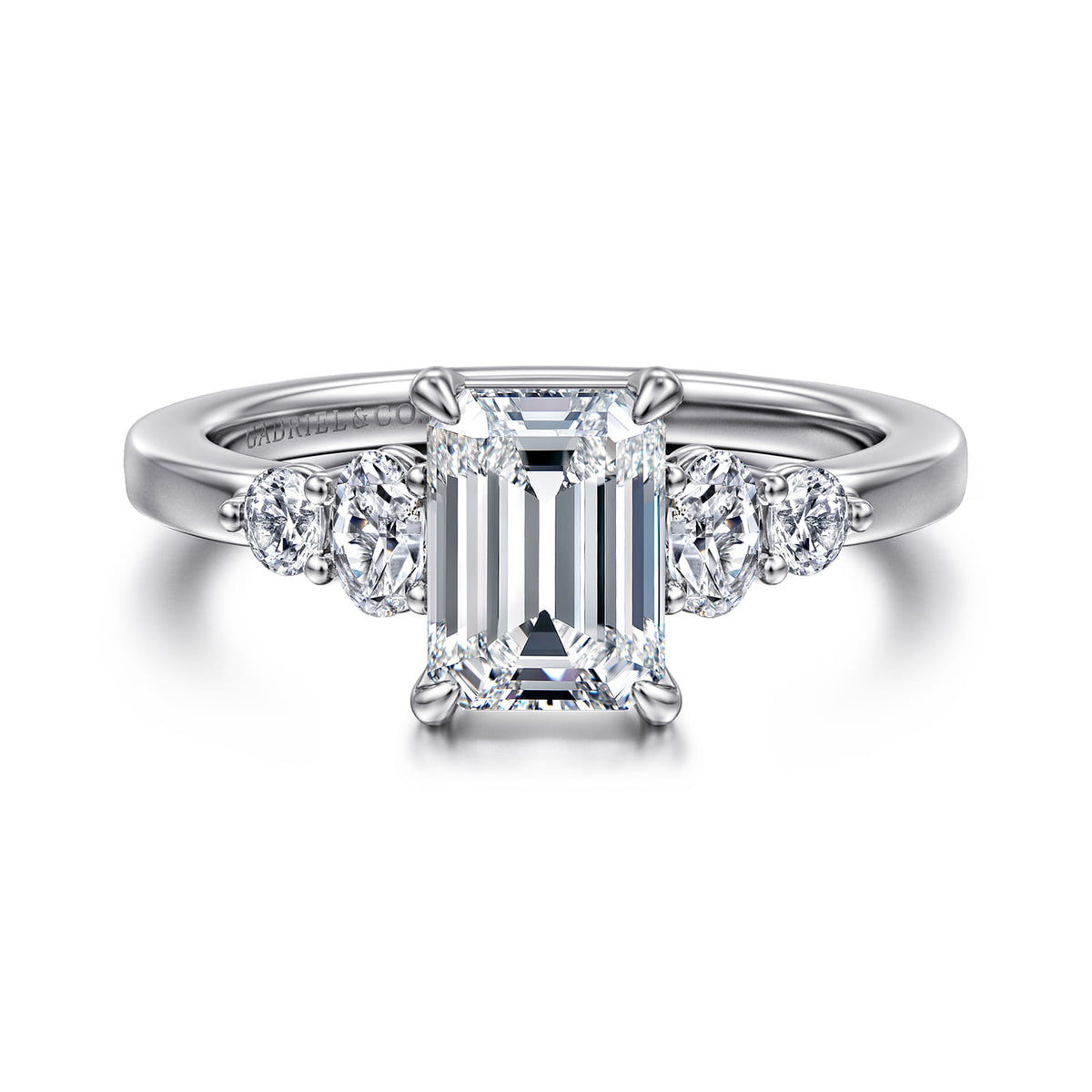 14K White Gold Emerald Cut Diamond Engagement Ring — ER16192E6W44JJ; center stone shown for illustration, not included