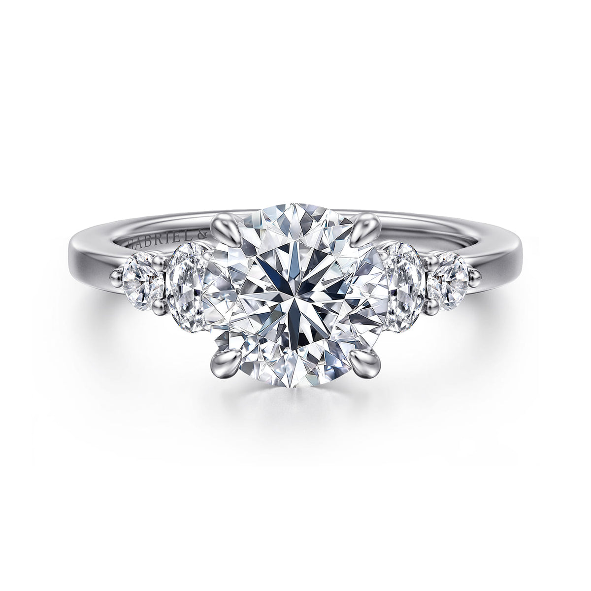 14K White Gold Round Diamond Engagement Ring — Gabriel & Co. ER16192R8W44JJ; center stone shown for illustration, not included