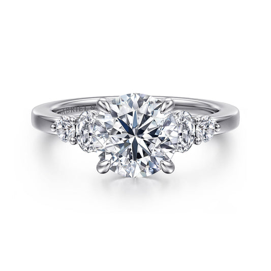 14K White Gold Round Diamond Engagement Ring — Gabriel & Co. ER16192R8W44JJ; center stone shown for illustration, not included