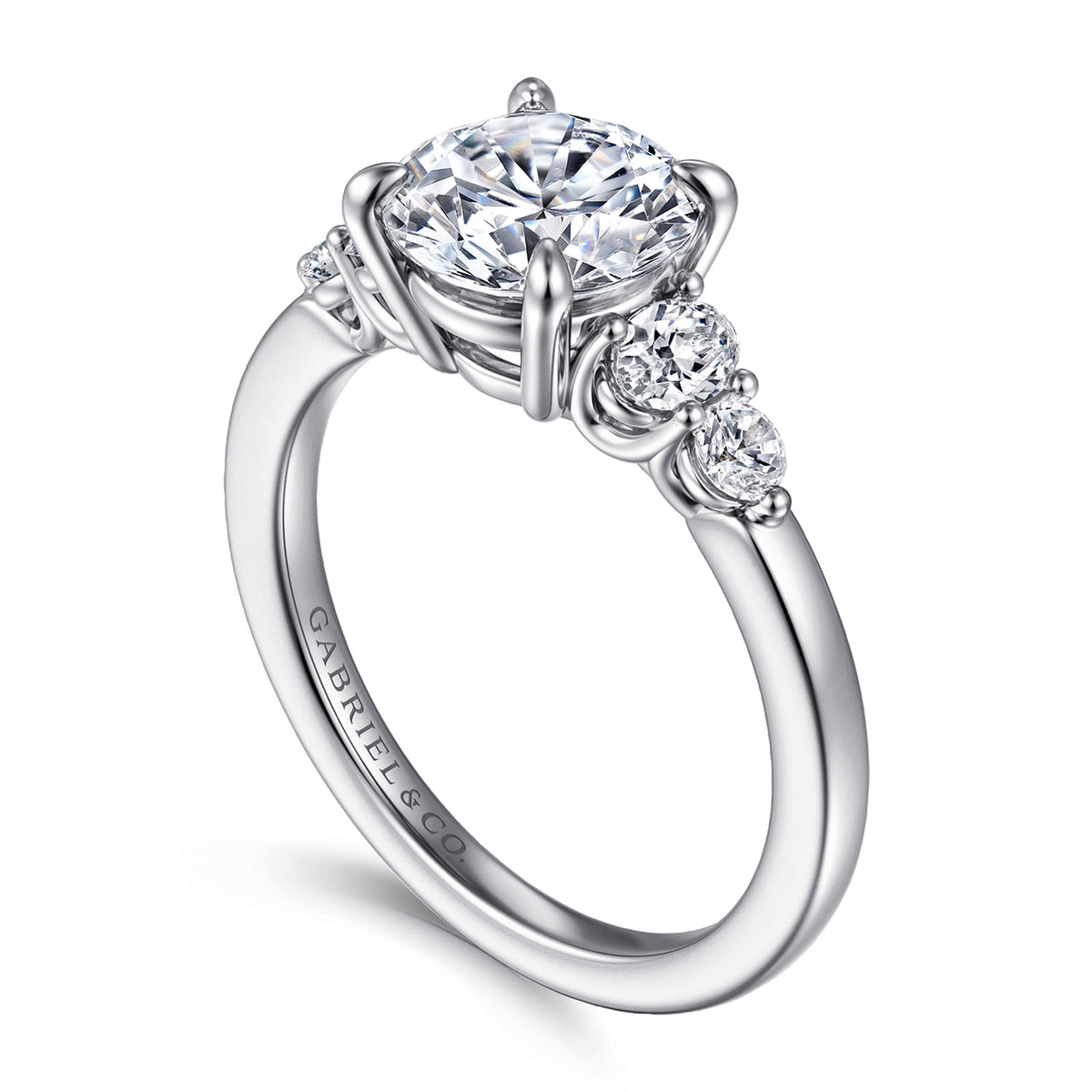 14K White Gold Round Diamond Engagement Ring — Gabriel & Co. ER16192R8W44JJ; center stone shown for illustration, not included