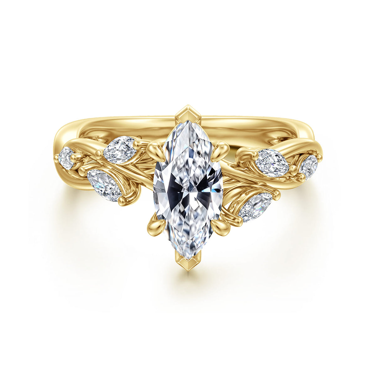 14K Yellow Gold Floral Marquise Diamond Engagement Ring — ER16195M4Y43JJ; center stone shown for illustration, not included