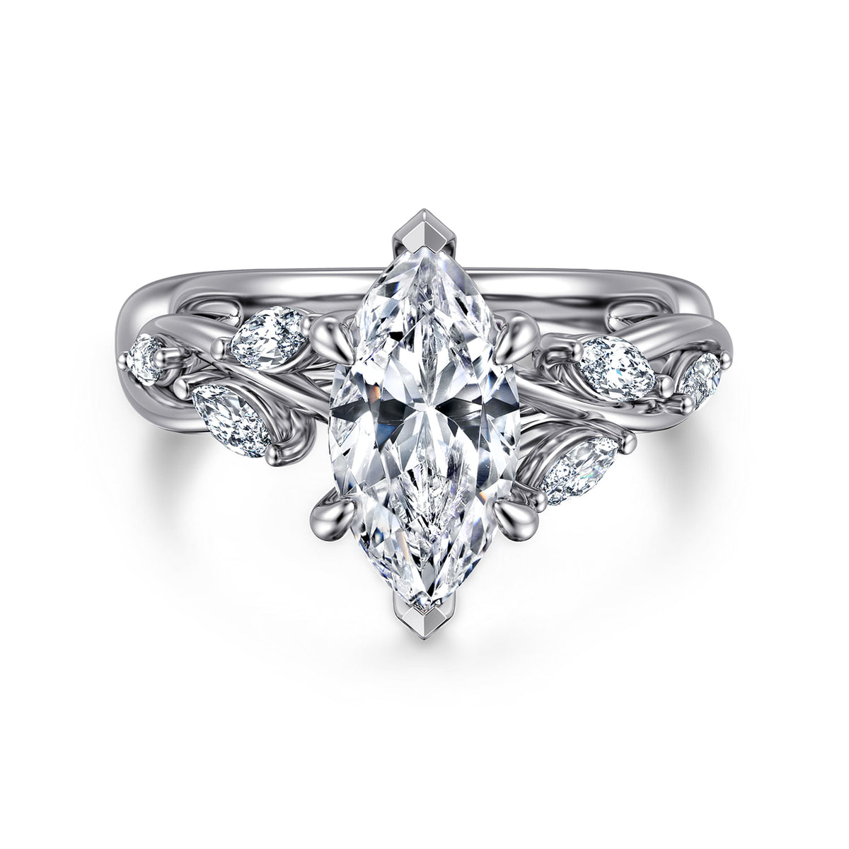 14K White Gold 6 Prong Floral Marquise Shape Diamond Engagement Ring — ER16195M6W43JJ; center stone shown for illustration, not included