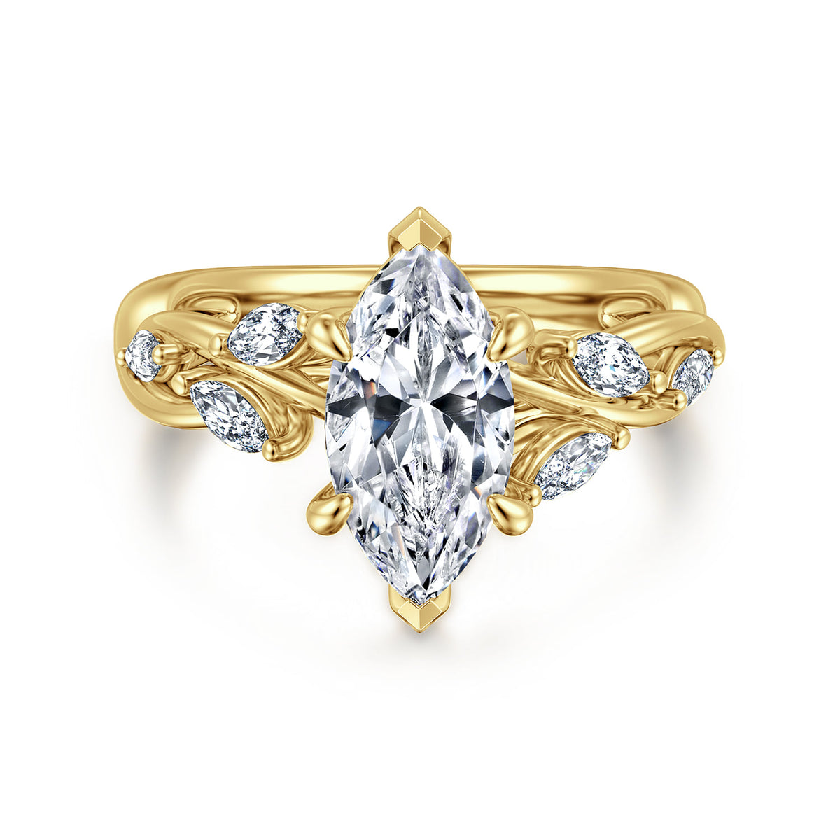 14K Yellow Gold 6 Prong Floral Marquise Shape Diamond Engagement Ring — ER16195M6Y43JJ; center stone shown for illustration, not included