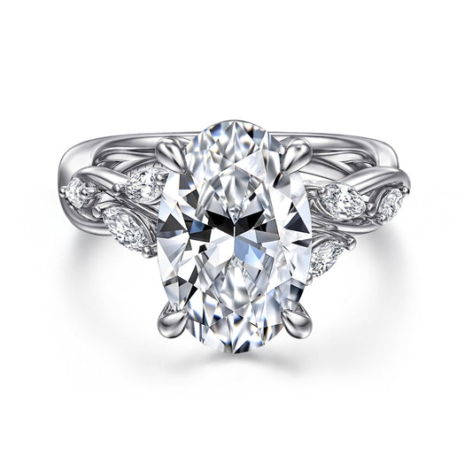 14K White Gold Floral Oval Diamond Engagement Ring — Gabriel & Co. ER16195O16W43JJ; center stone shown for illustration, not included