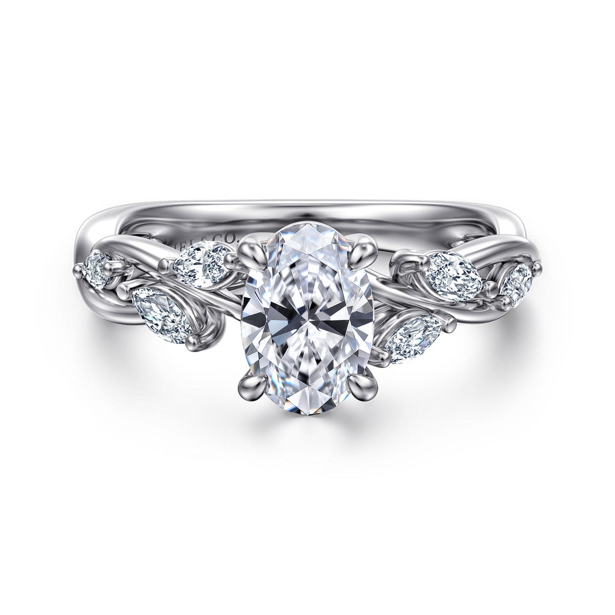 14K White Gold Floral Oval Diamond Engagement Ring — ER16195O4W43JJ; center stone shown for illustration, not included