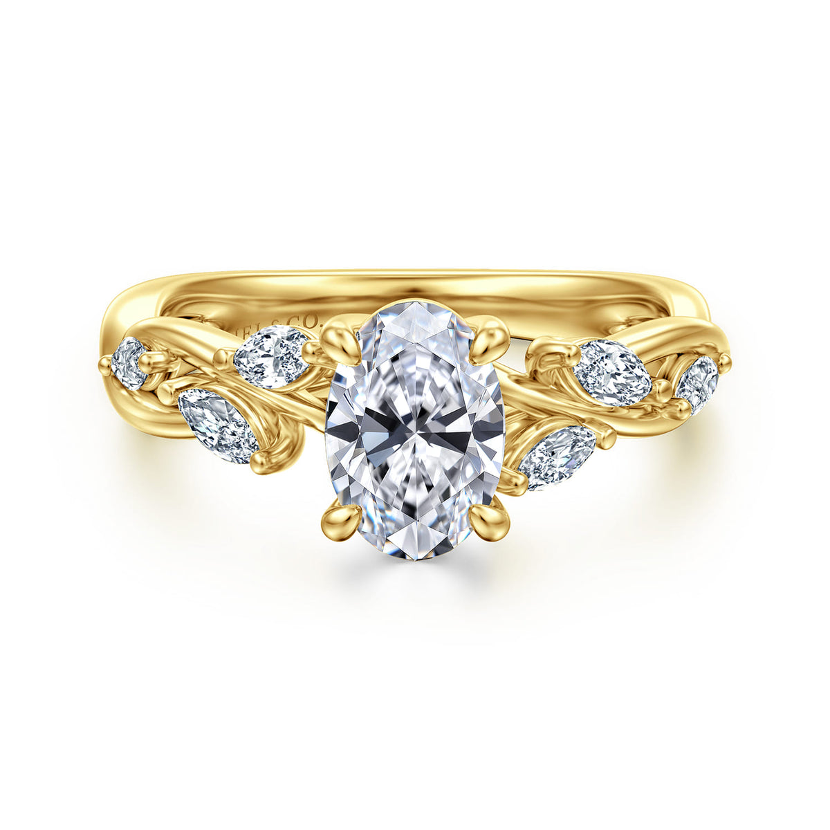 14K Yellow Gold Floral Oval Diamond Engagement Ring — ER16195O4Y43JJ; center stone shown for illustration, not included