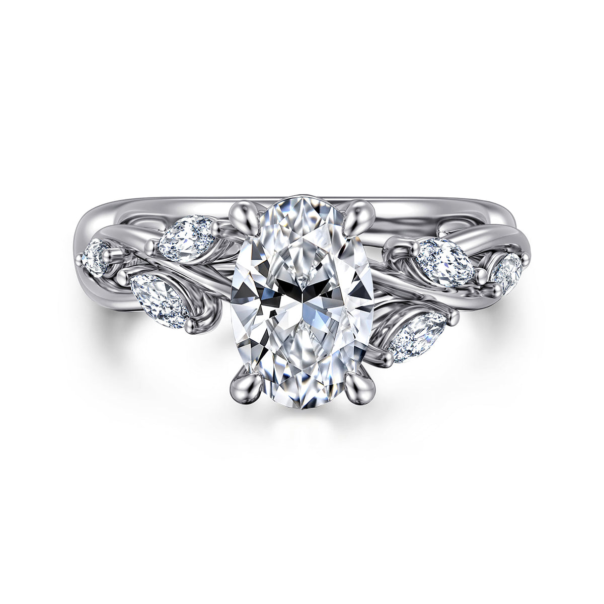 14K White Gold Floral Oval Diamond Engagement Ring — ER16195O6W43JJ; center stone shown for illustration, not included