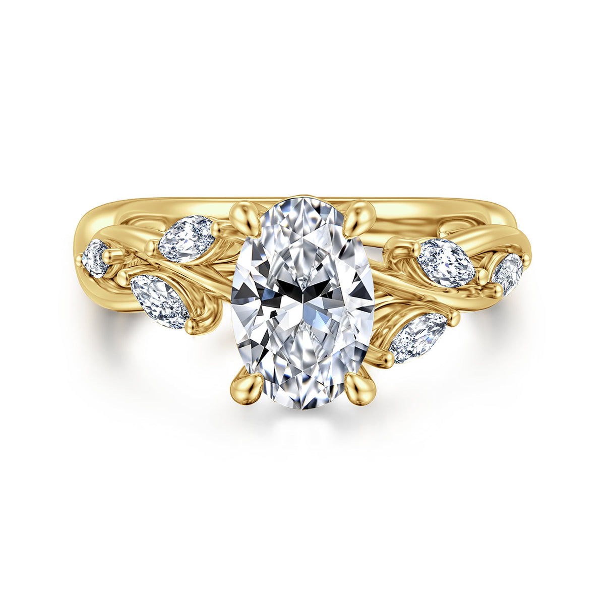 14K Yellow Gold Floral Oval Diamond Engagement Ring — ER16195O6Y43JJ; center stone shown for illustration, not included