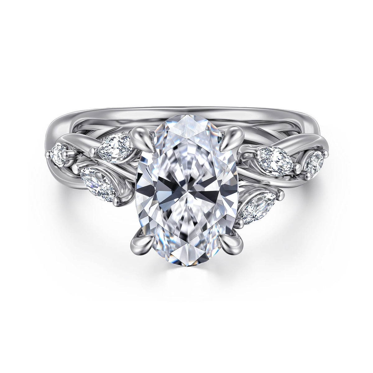 14K White Gold Floral Oval Diamond Engagement Ring — ER16195O8W43JJ; center stone shown for illustration, not included
