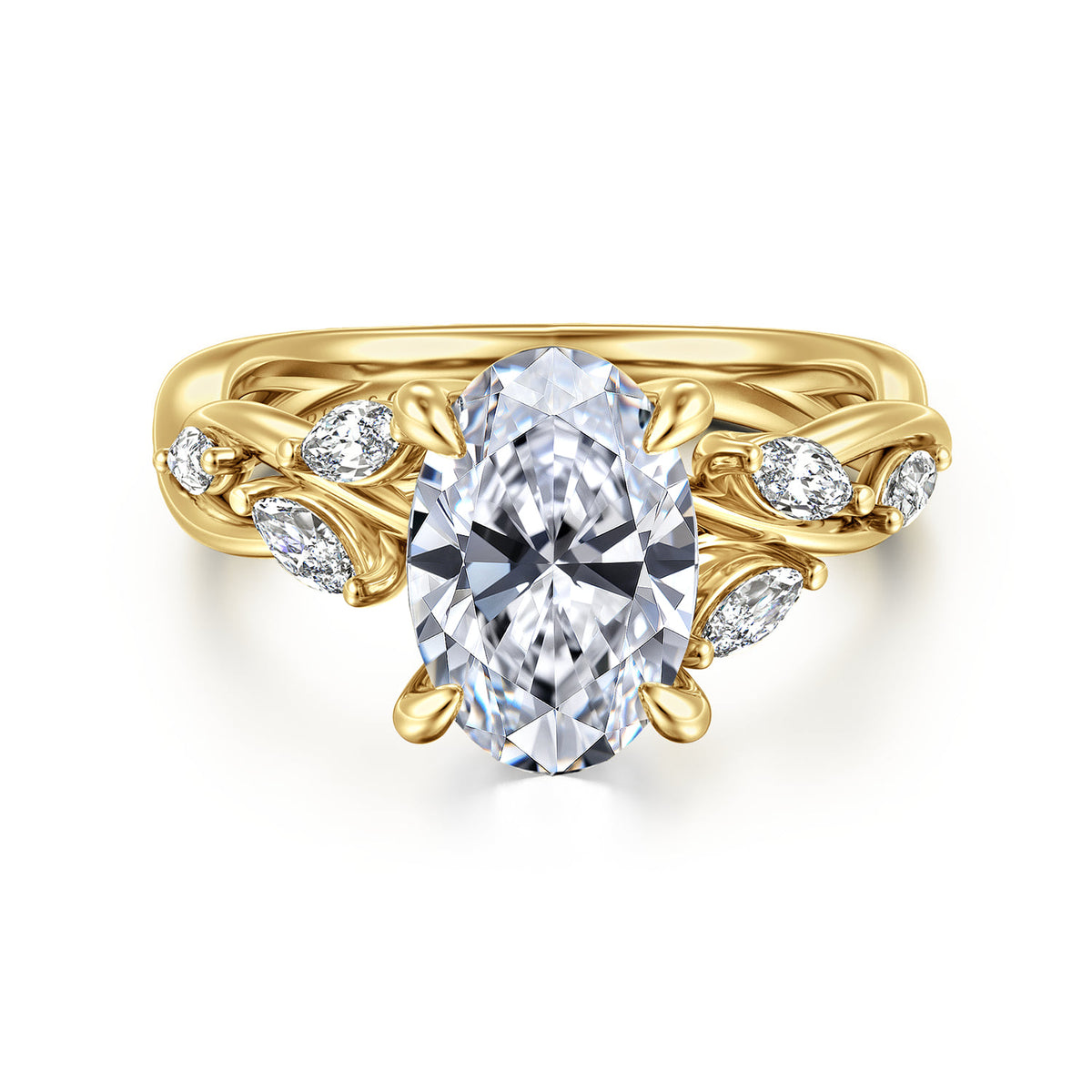14K Yellow Gold Floral Oval Diamond Engagement Ring — ER16195O8Y43JJ; center stone shown for illustration, not included