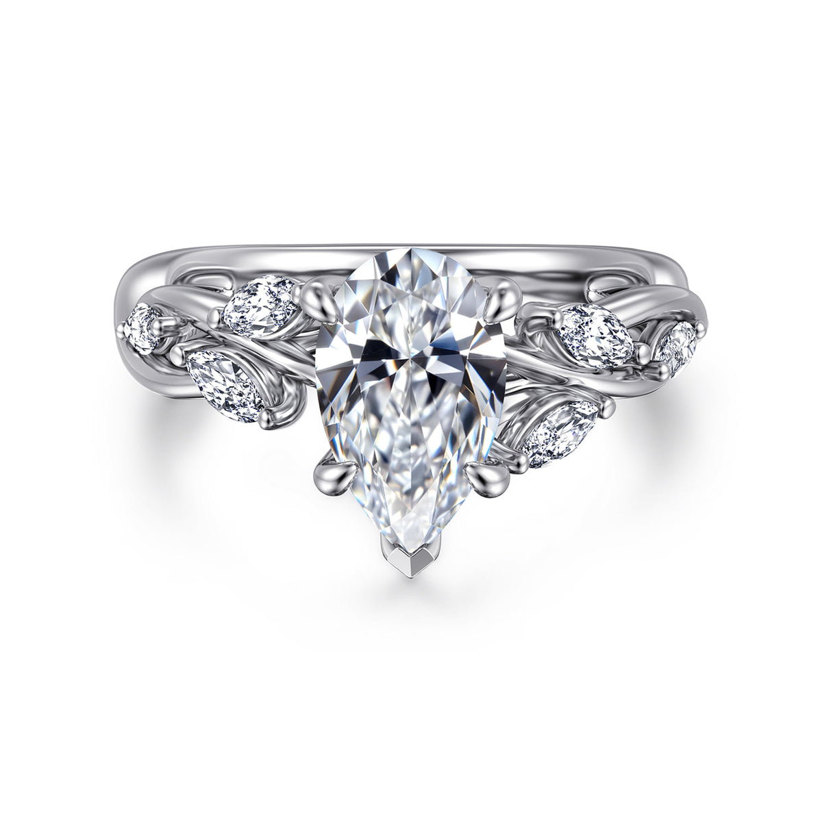 14K White Gold Floral Round Diamond Engagement Ring — ER16195P6W43JJ; center stone shown for illustration, not included