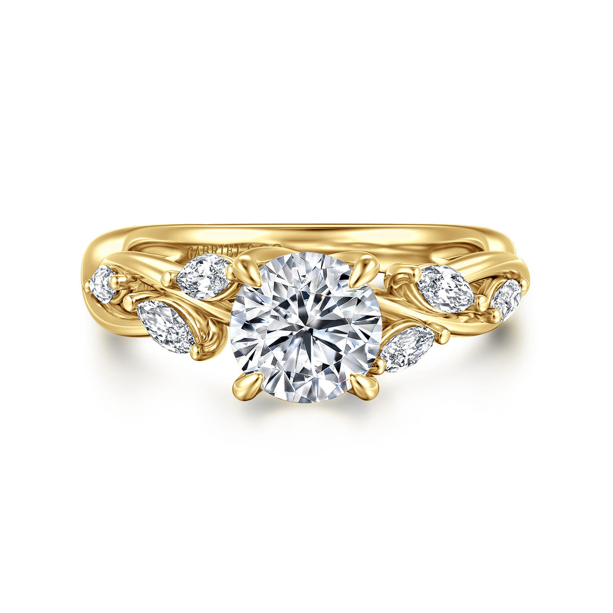 14K Yellow Gold Floral Round Diamond Engagement Ring — ER16195R4Y43JJ; center stone shown for illustration, not included