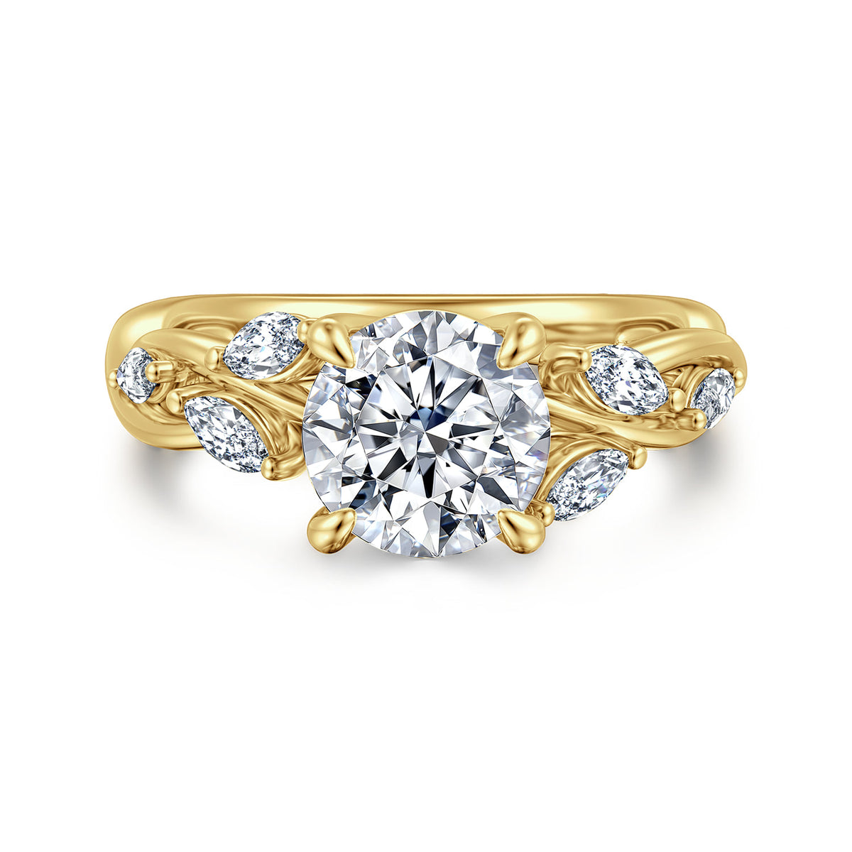 14K Yellow Gold Floral Round Diamond Engagement Ring — ER16195R6Y43JJ; center stone shown for illustration, not included