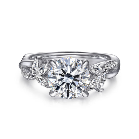 14K White Gold Twisted Round Diamond Engagement Ring — Gabriel & Co. ER16196R8W44JJ; center stone shown for illustration, not included