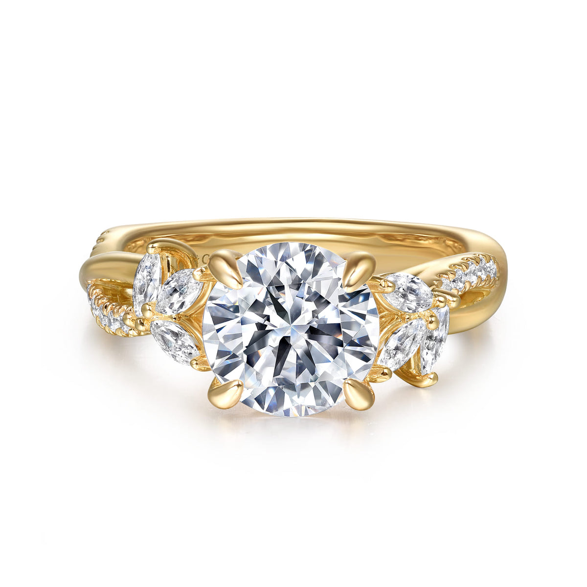14K Yellow Gold Twisted Round Diamond Engagement Ring — Gabriel & Co. ER16196R8Y44JJ; center stone shown for illustration, not included