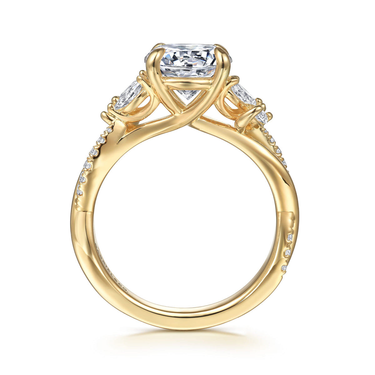 14K Yellow Gold Twisted Round Diamond Engagement Ring — Gabriel & Co. ER16196R8Y44JJ; center stone shown for illustration, not included