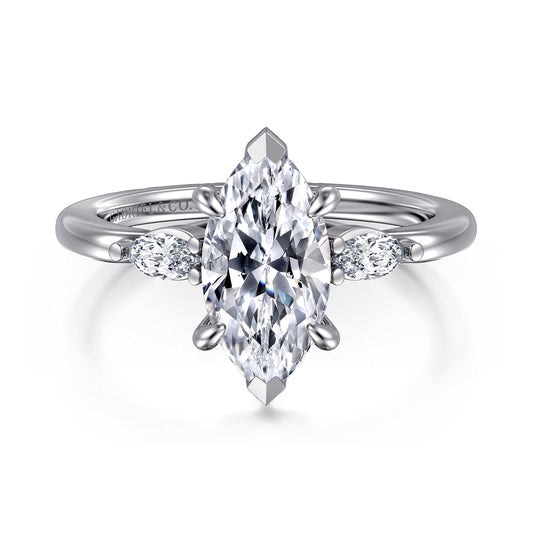 14K White Gold Marquise Shape Three Stone Diamond Engagement Ring — Gabriel & Co. ER16198M6W43JJ; center stone shown for illustration, not included